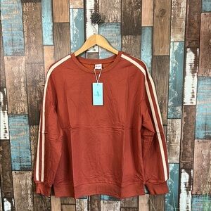 Wiholl Rust Sweatshirt with White Stripes